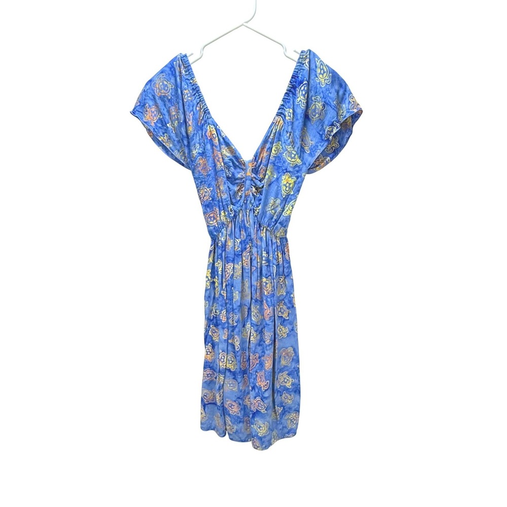 Vtg Tropical Group Hawaii Turtle Sun Dress V-Neck OS Batik Bali Resort Vacation